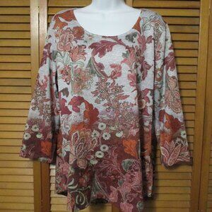 Energe top lightweight knit cranberry & gray colors 3/4 sleeves size XL